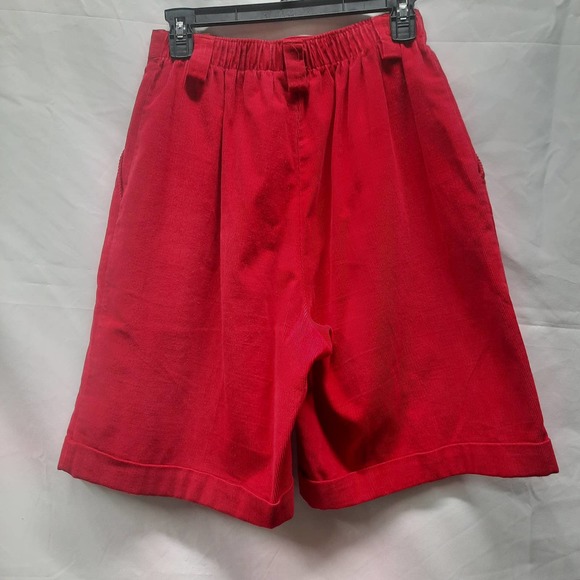 VTG Northern Isles High rise Mom Red Corduroy Knee cuff elastic shorts Vtg 10 - Picture 2 of 4